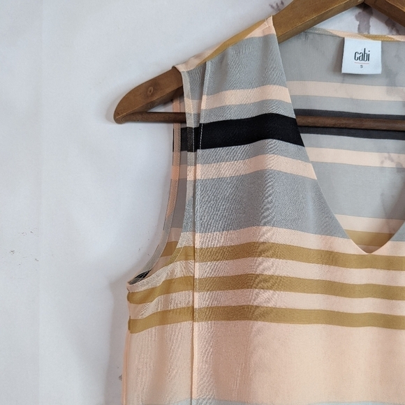 CAbi Tank Blouse Striped Pink Blue Layered 3275 V-Neck Summer - Picture 4 of 10